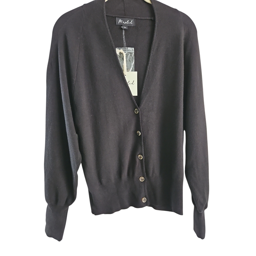 Marled Cardigan Size M Black Classic V Neck Long Sleeves NWT